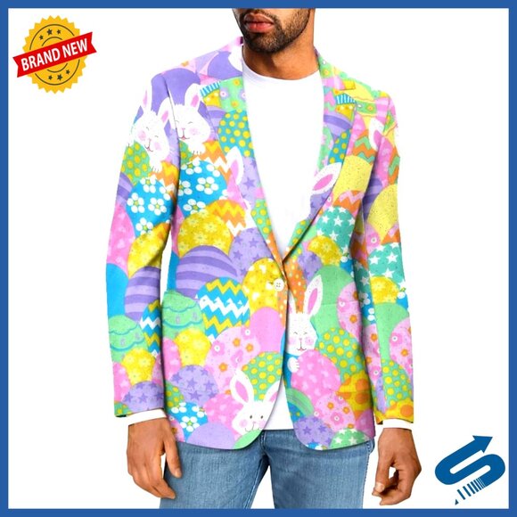 Regular Fit Polyester Blazer Notch Lapel One Button Casual Sport Coat